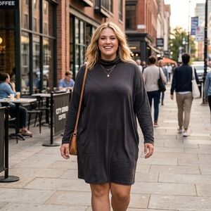 Eileen Fisher Size 3X Cozy Turtleneck Shift Dress in Charcoal